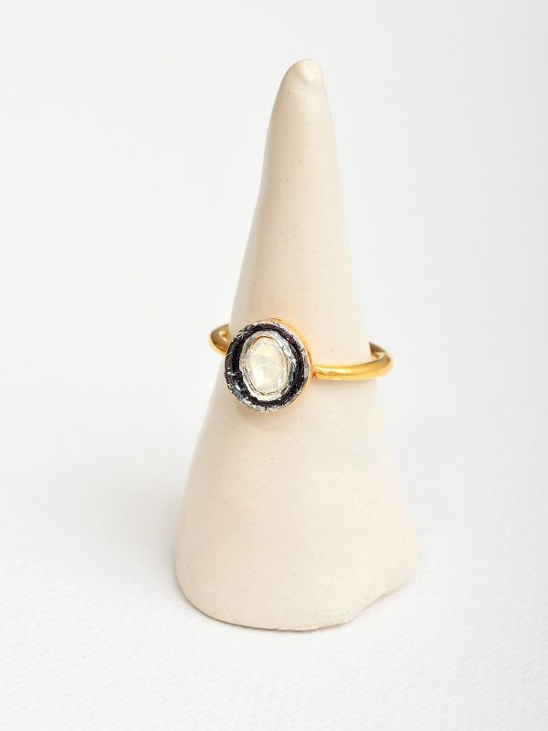 Anillo diamante Polki plata con esmalte negro