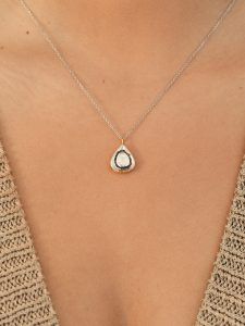 Collar con colgante Diamante Polki plata y esmalte negro