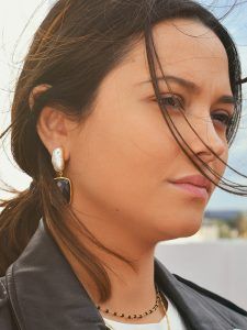 Pendientes cuarzo negro y perla plata modelo